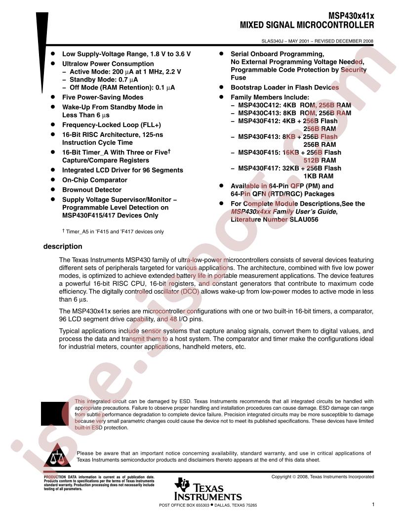 MSP430x41x Datasheet