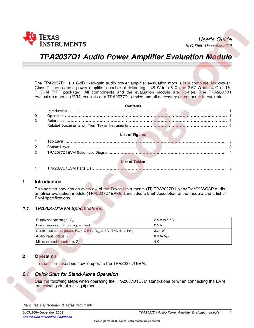 TPA2037D1 EVM Guide