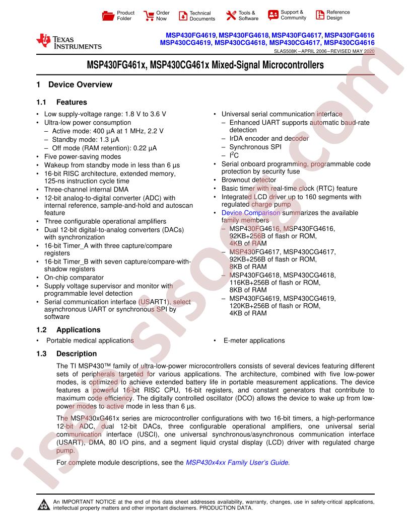 MSP430xG461x Datasheet