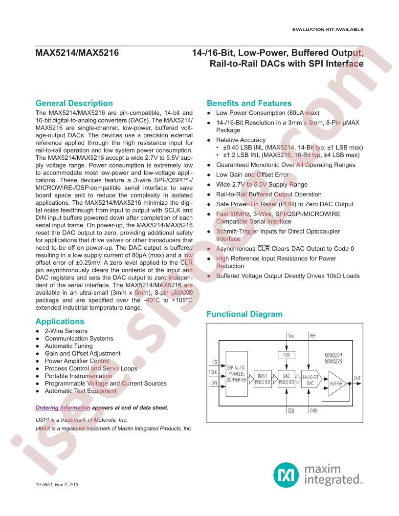 MAX5214,16 Datasheet