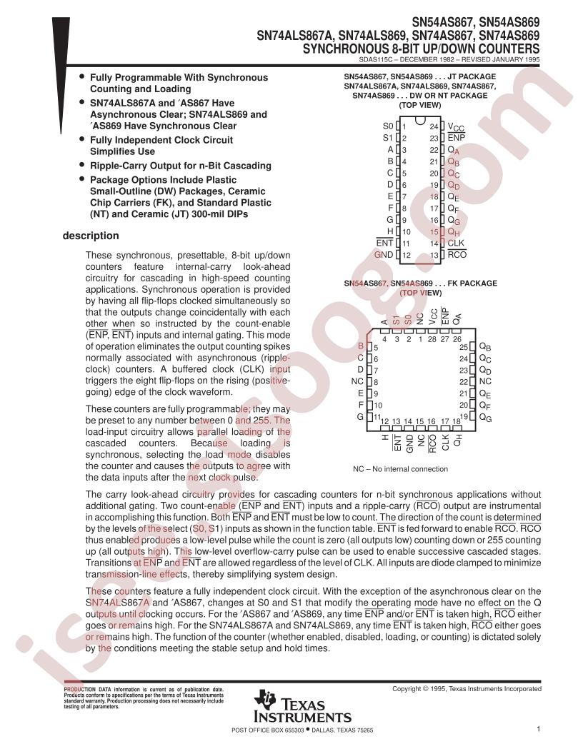 SN54AS867/869, SN74ALS867A/869, SN74AS867/869