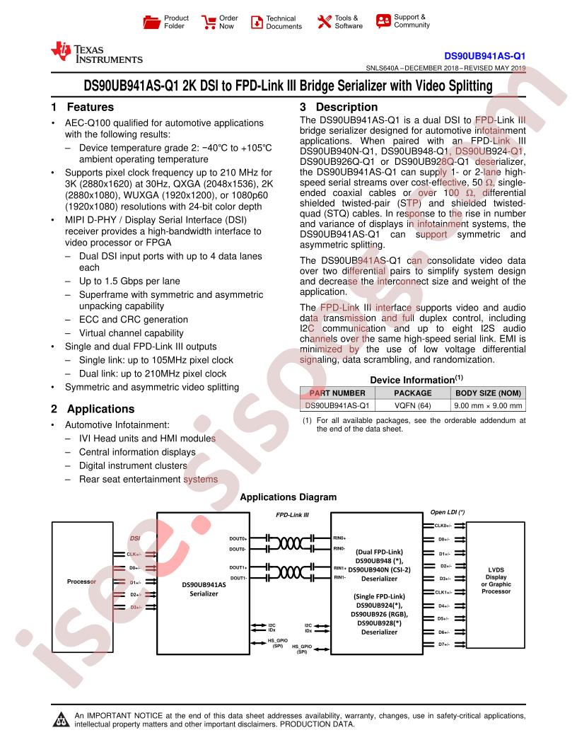 DS90UB941AS-Q1 Datasheet