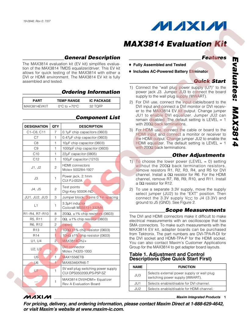 MAX3814 Evaluation Kit