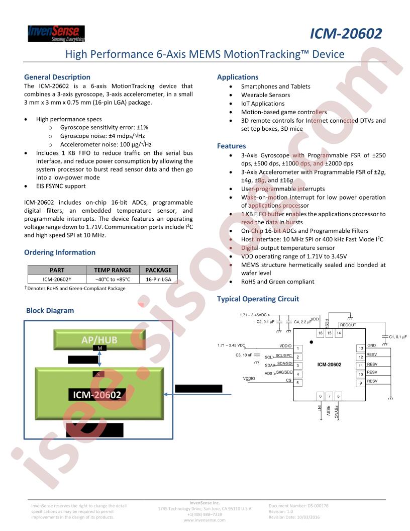 ICM-20602 Datasheet