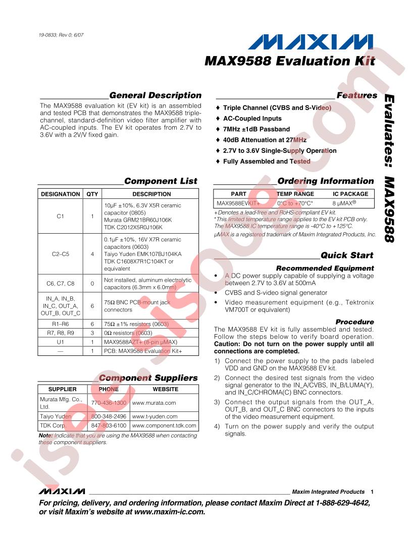 MAX9588 Evaluation Kit