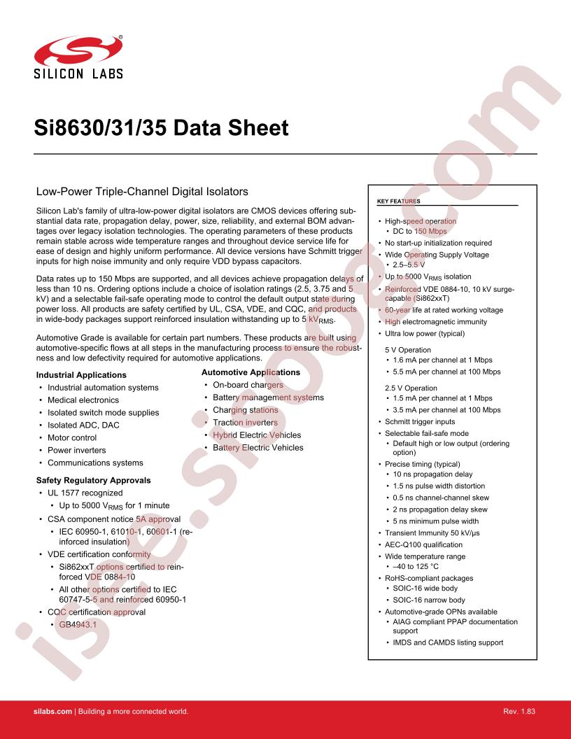 Si8630, 31, 35 Datasheet