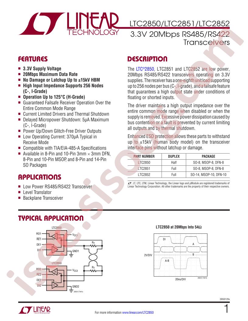 LTC2850,51,52 Datasheet