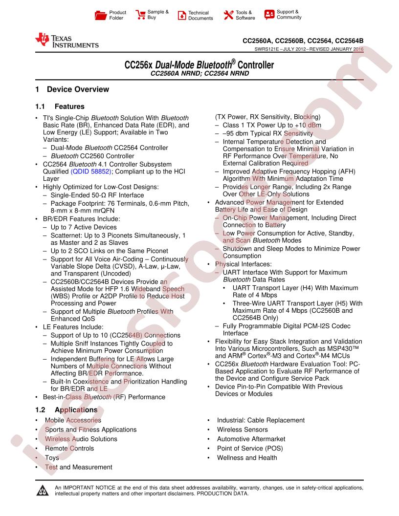CC256x Datasheet