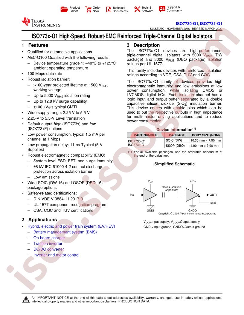 ISO7730(F)-Q1, ISO7731(F)-Q1 Datasheet