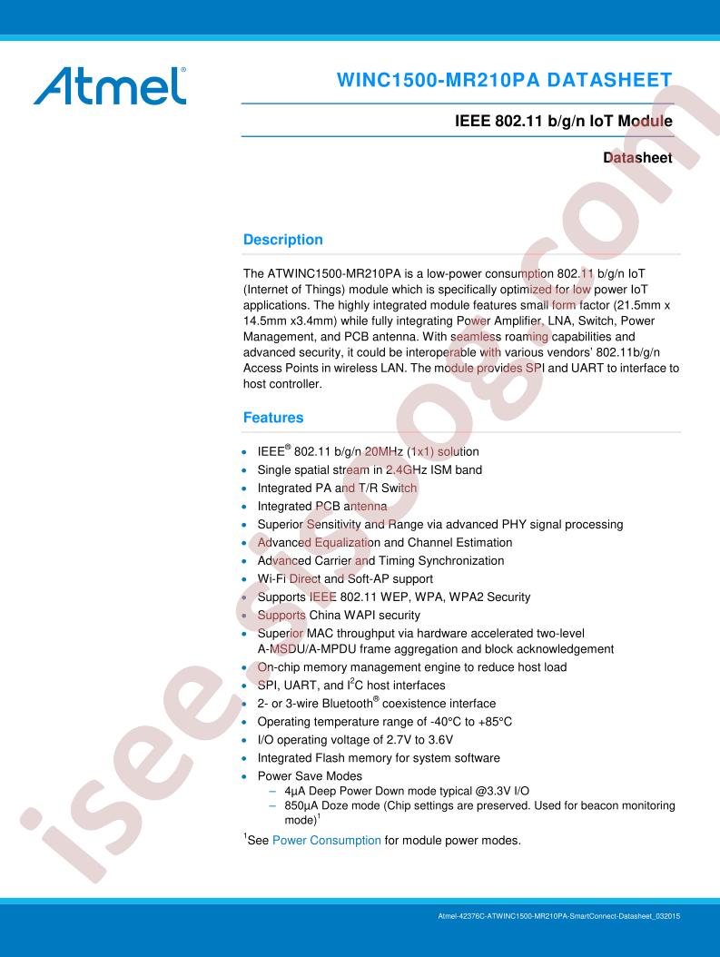 ATWINC1500-MR210PA Datasheet