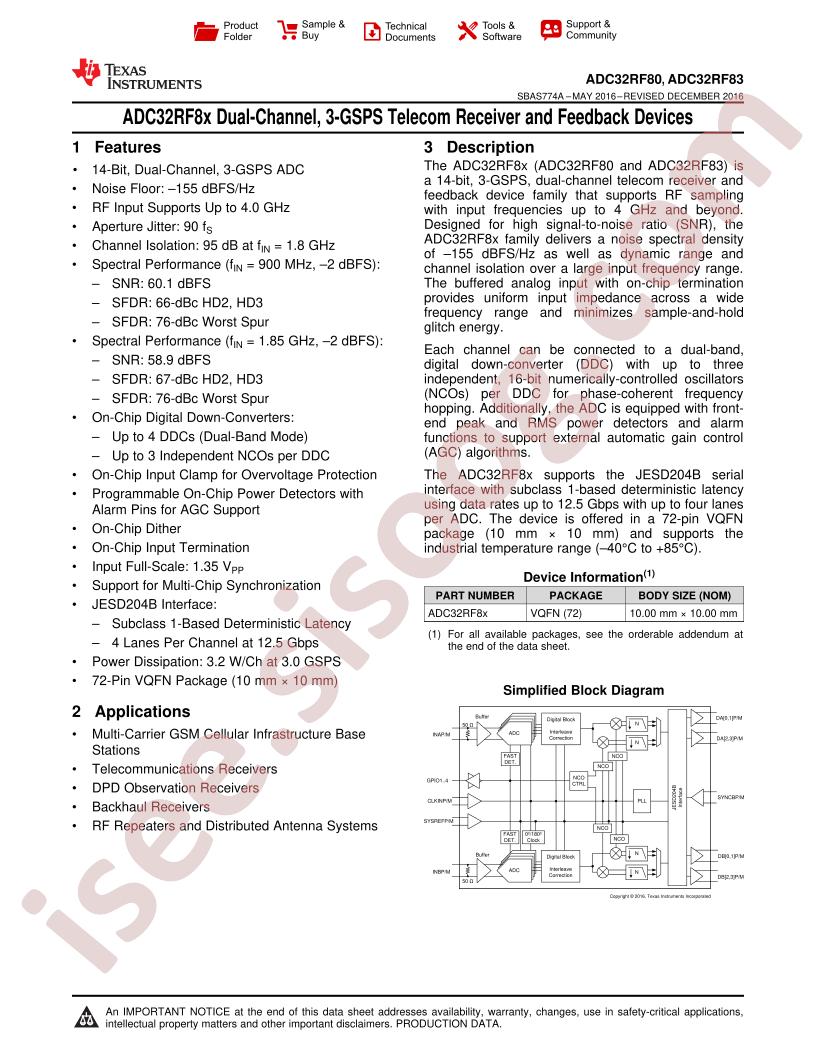 ADC32RF80, ADC32RF83 Datasheet