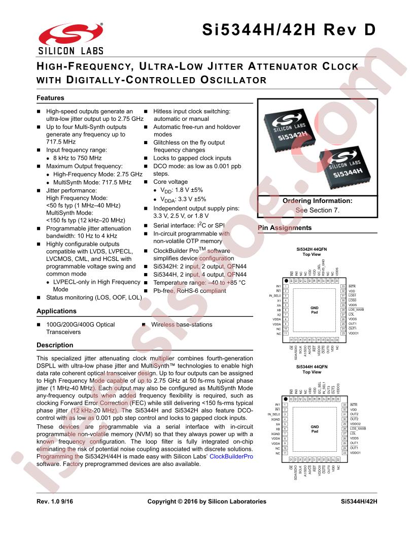 SI5344H, 42H Datasheet