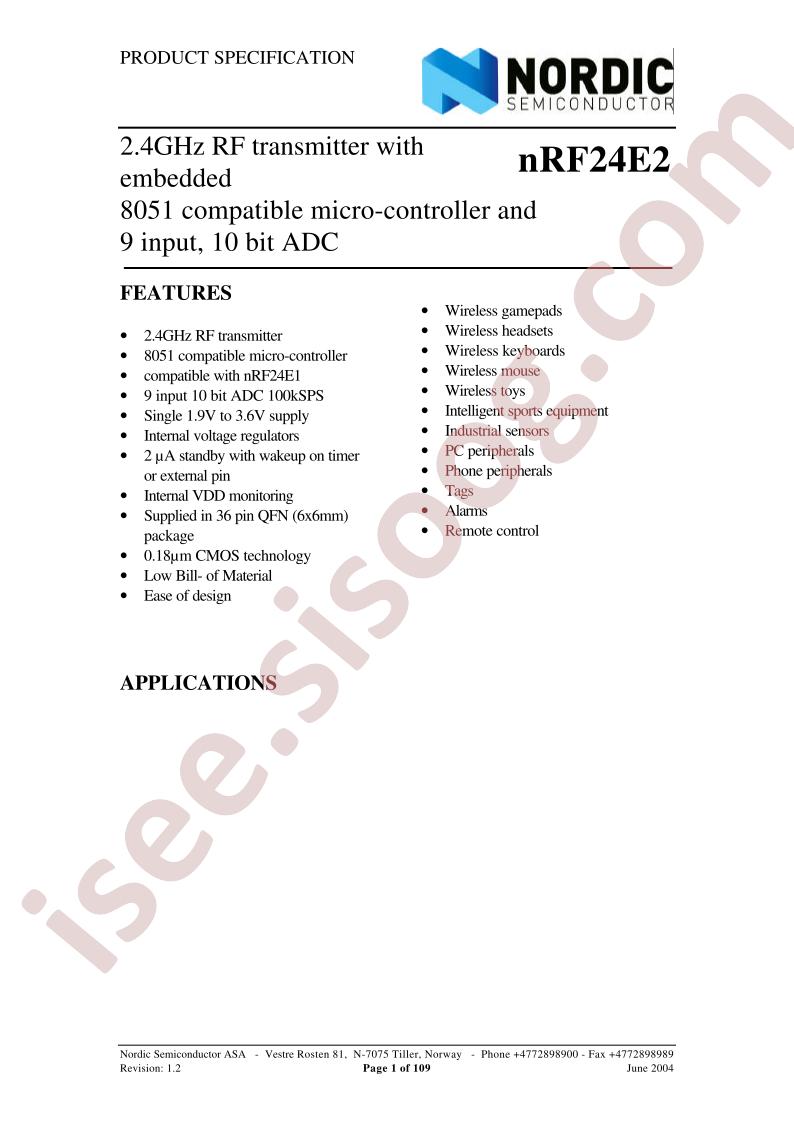 NRF24E2 Specification