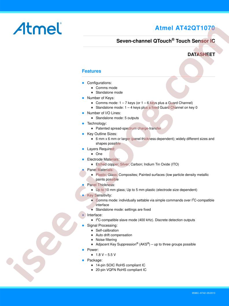 AT42QT1070 Datasheet