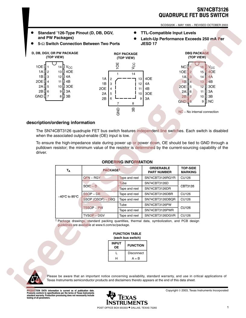 SN74CBT3126 Datasheet