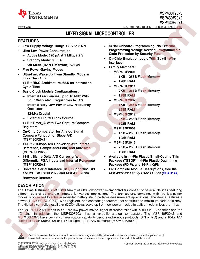 MSP430x20x1,2,3 Datasheet