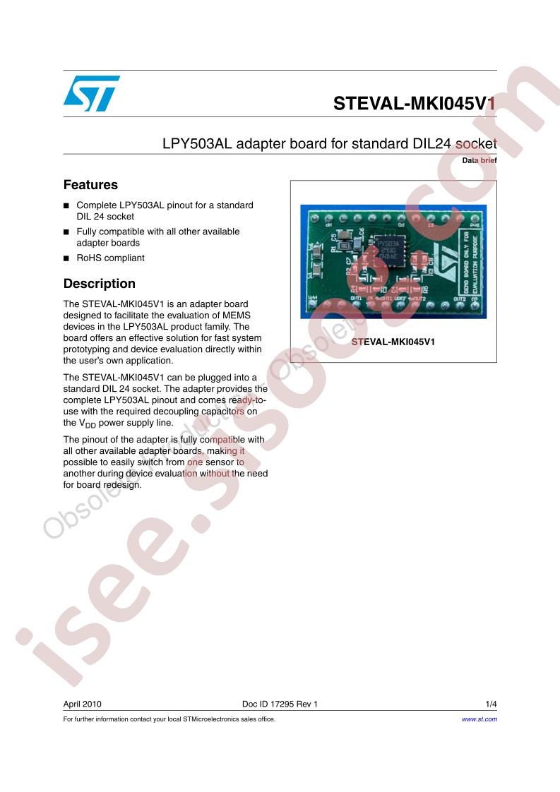 STEVAL-MKI045V1 Data Brief