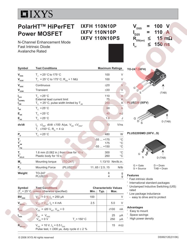IXF(H,V)110N10P(S)