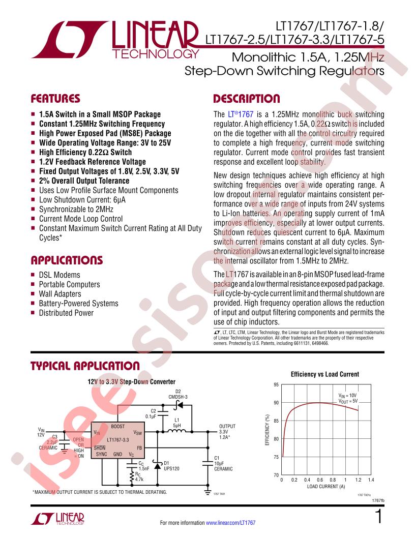 LT1767(-1.8, 2.5, 3.3, 5) Datasheet