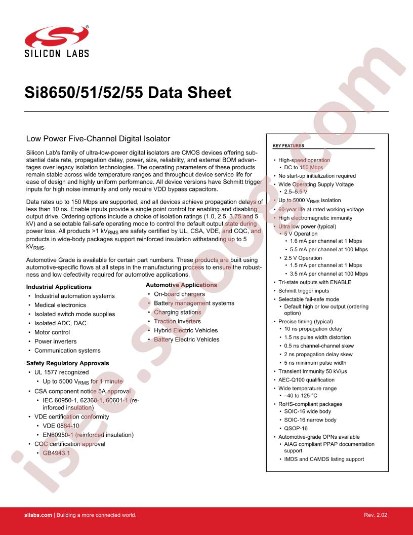 Si8650,51,52,55 Datasheet