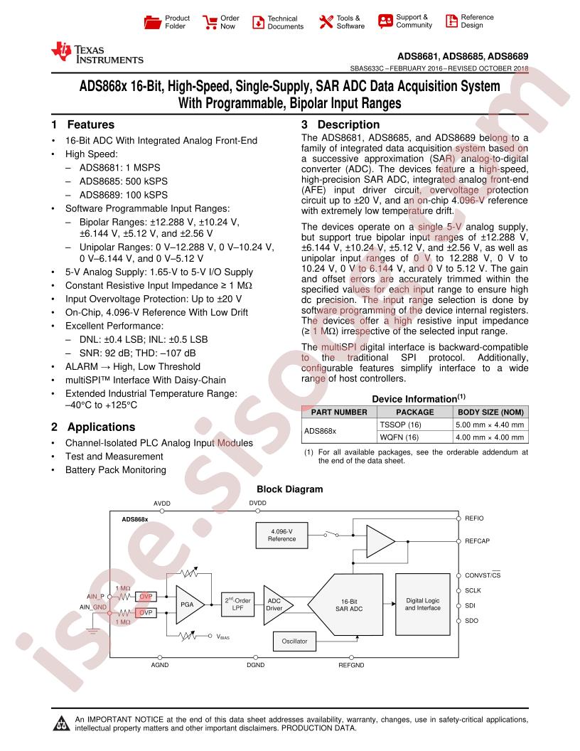 ADS8681, 85, 89 Datasheet