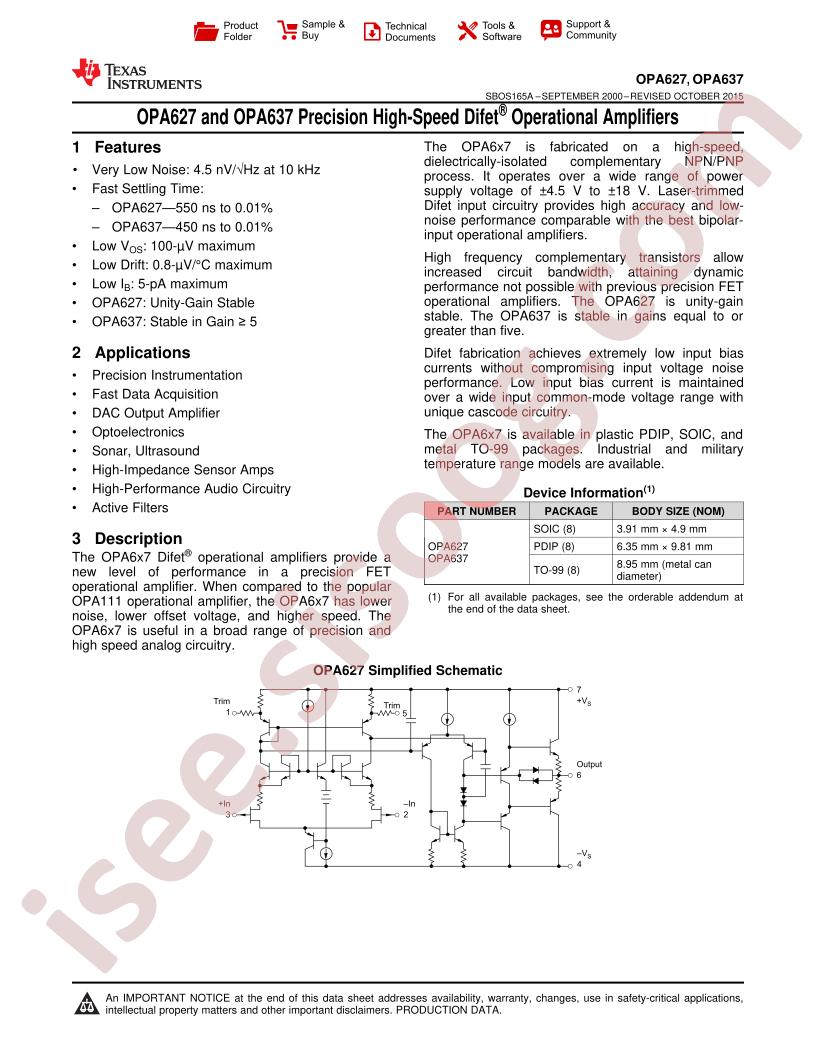 OPA627, OPA637 Datasheet