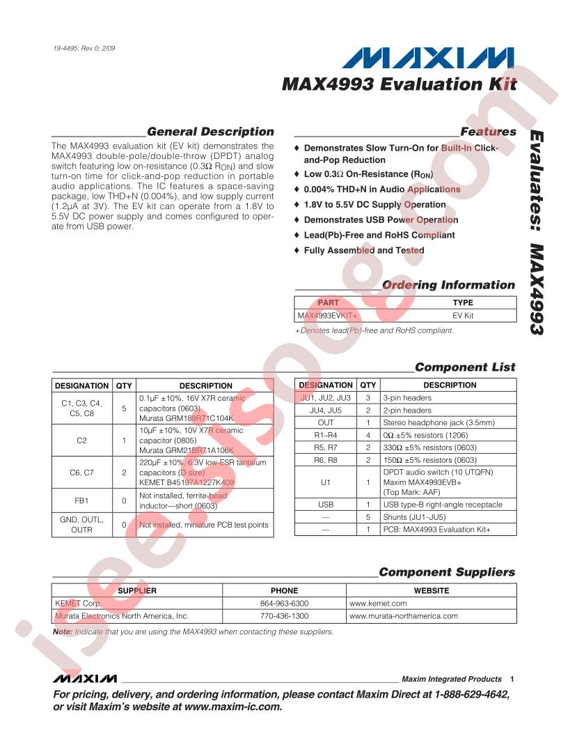 MAX4993 Eval Kit
