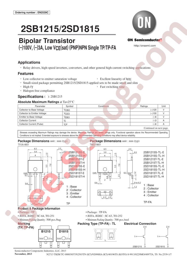 2SB1215/2SD1815