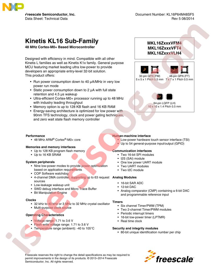 KL16 Sub-Family Datasheet