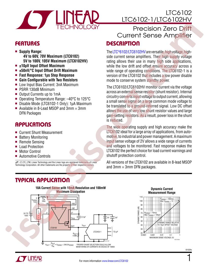 LTC6102(-1, HV) Datasheet