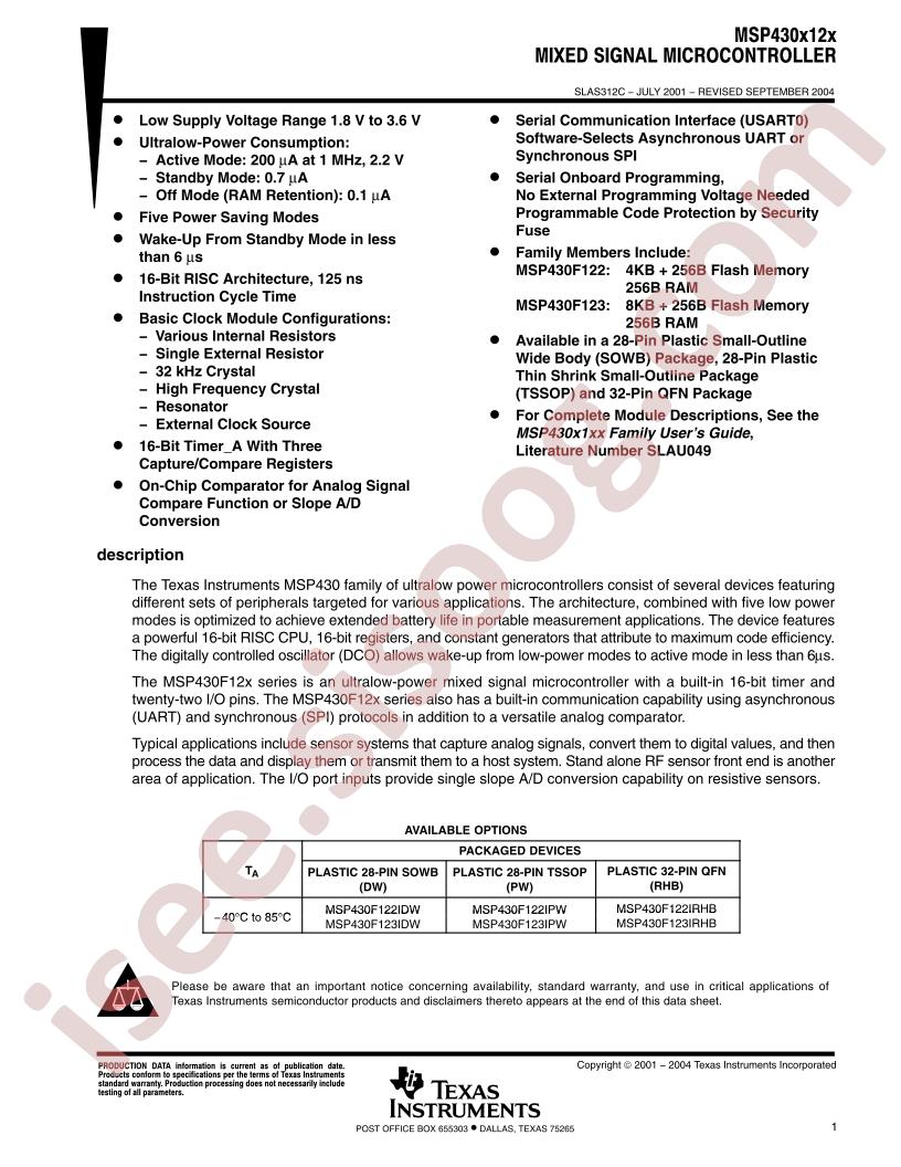 MSP430x12x Datasheet