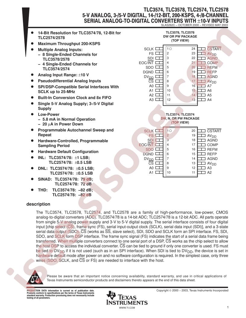 TLC3574/78, TLC2574/78