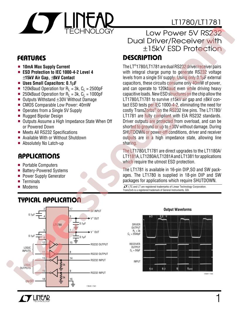 LT1780, LT1781 Datasheet