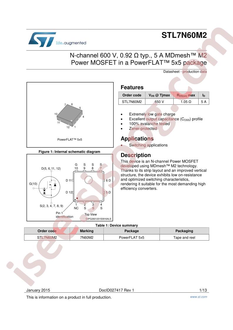 STL7N60M2 Datasheet