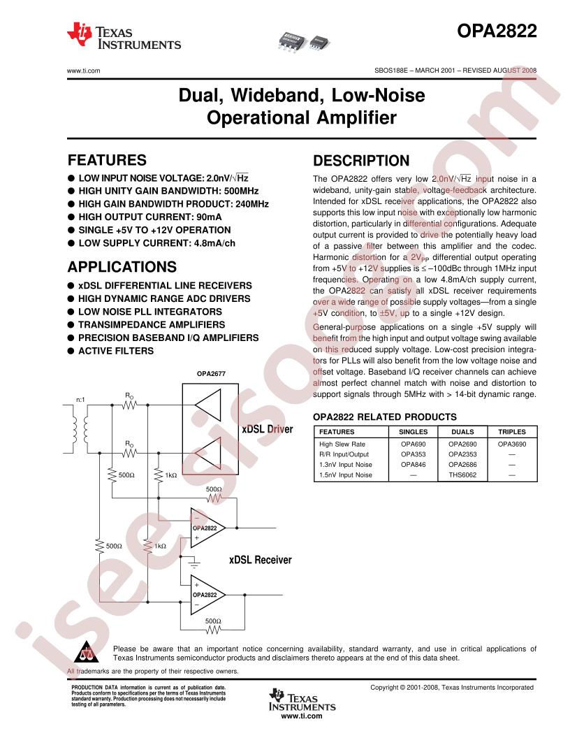 OPA2822 Datasheet