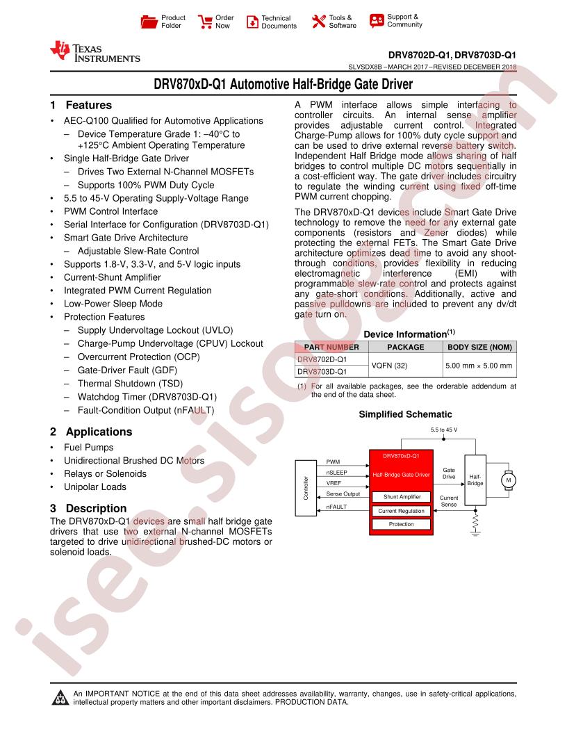 DRV8702D-Q1, DRV8703D-Q1