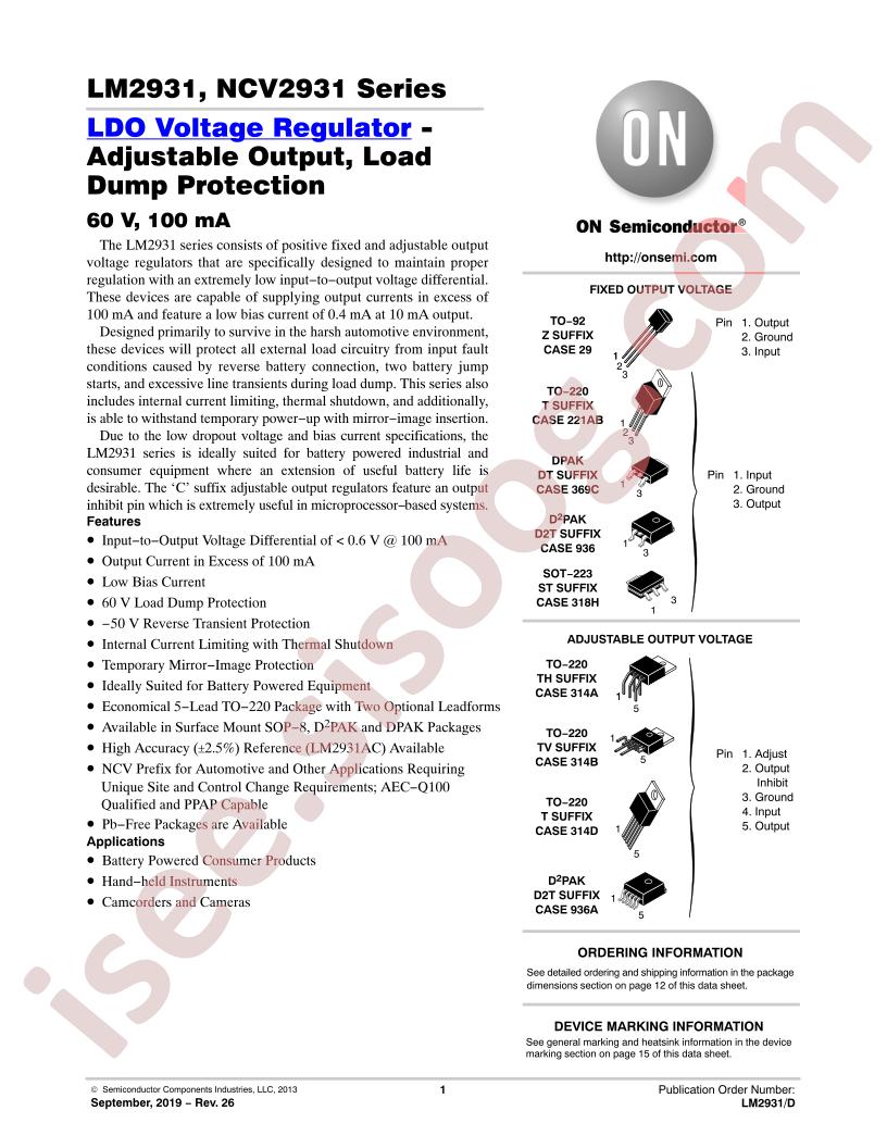 LM2931, NCV2931 Series