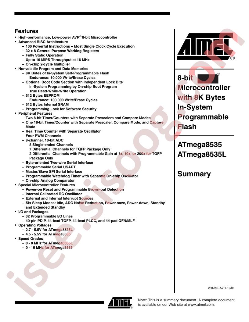 ATMEGA8535(L) Summary