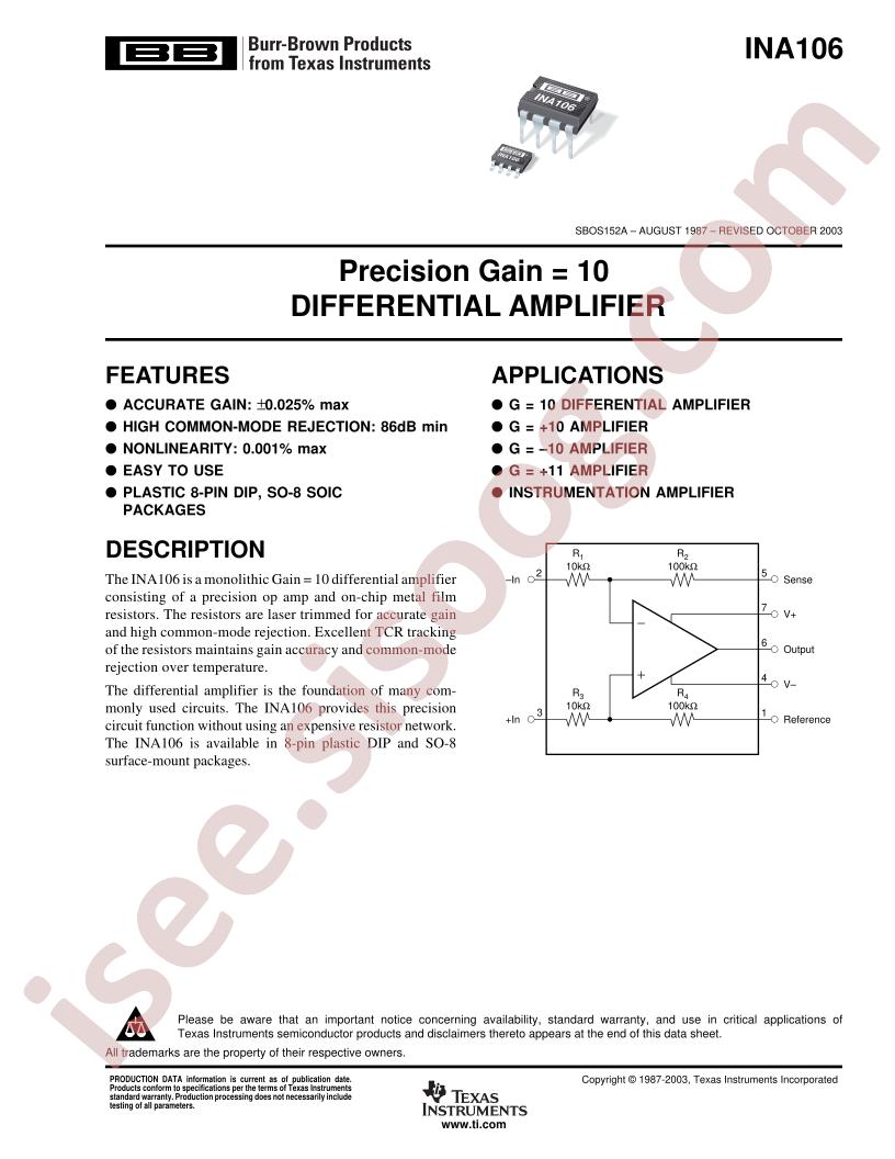 INA106 Datasheet