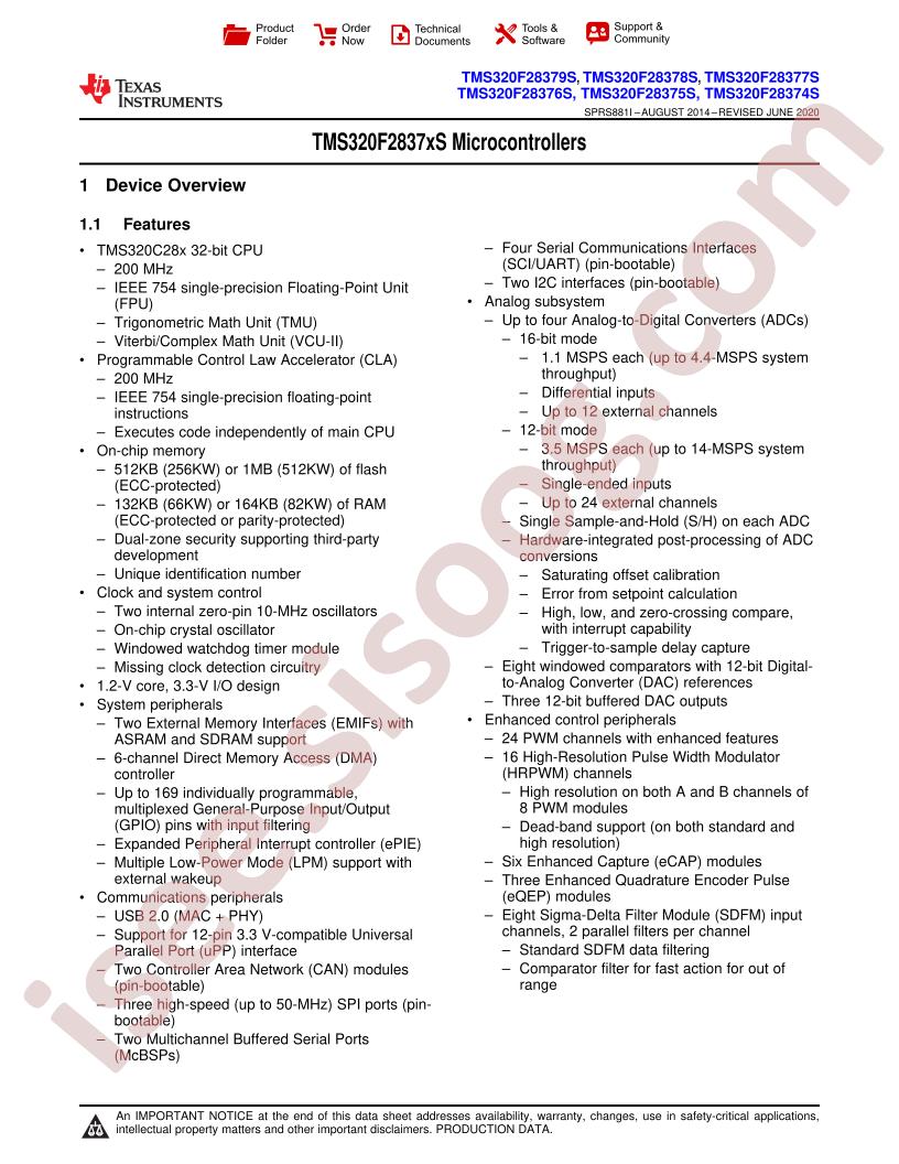 TMS320F2837xS Datasheet