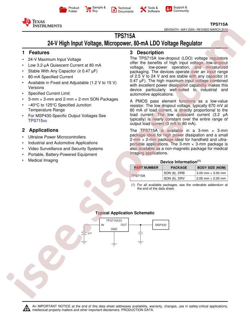 TPS715A Datasheet