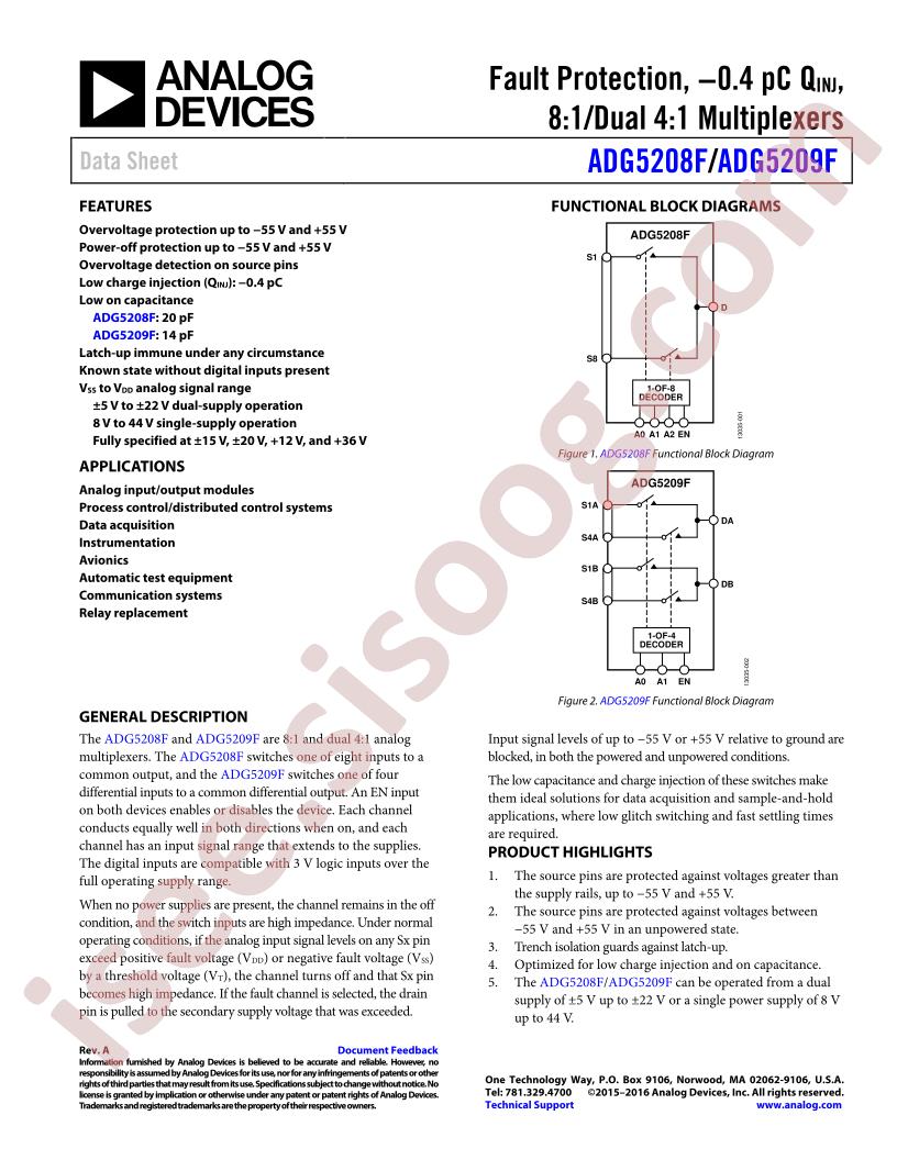 ADG5208F, 9F Series Datasheet