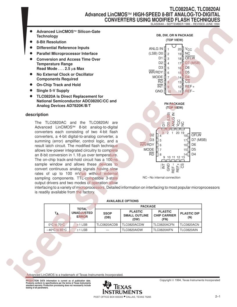 TLC0820AC, TLC0820AI