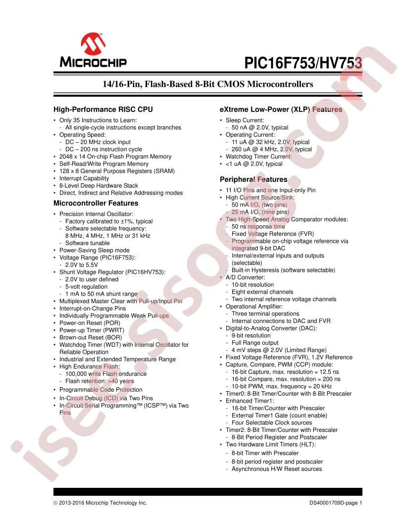 PIC16F753/HV753 Datasheet