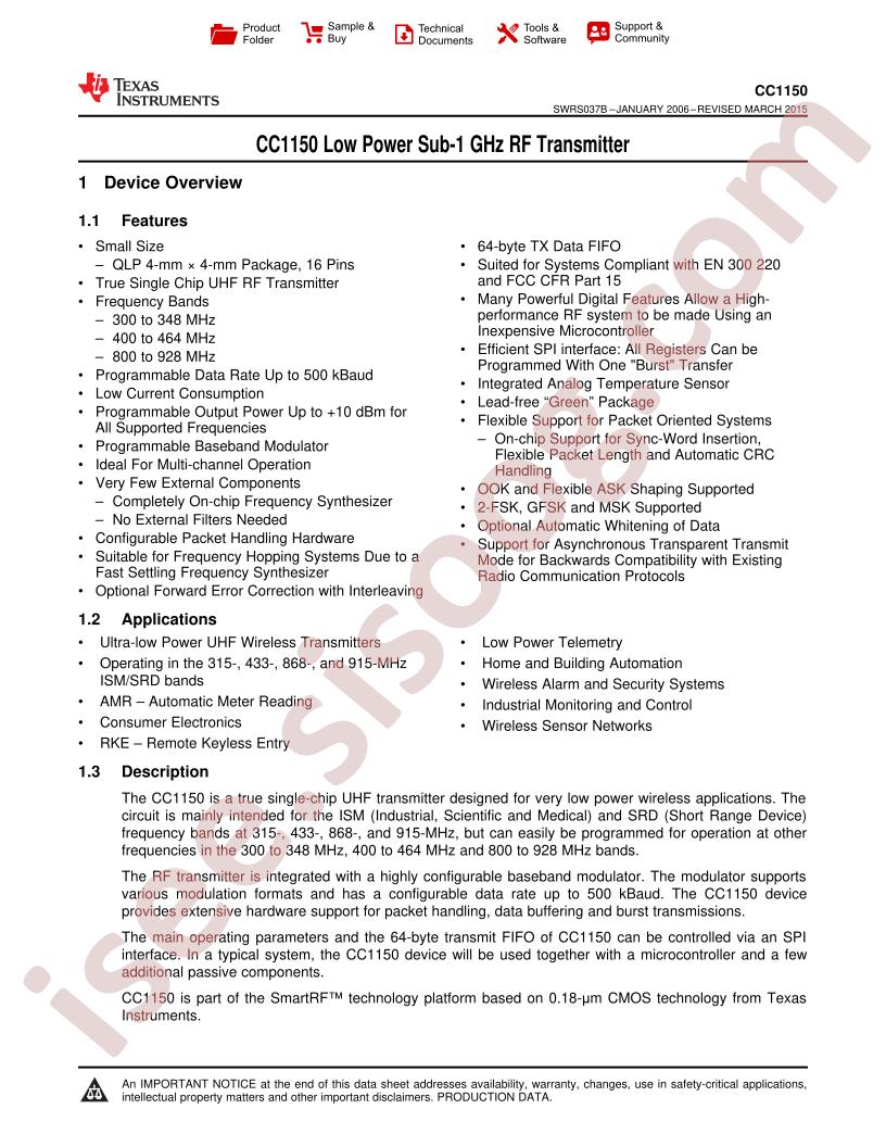 CC1150 Datasheet