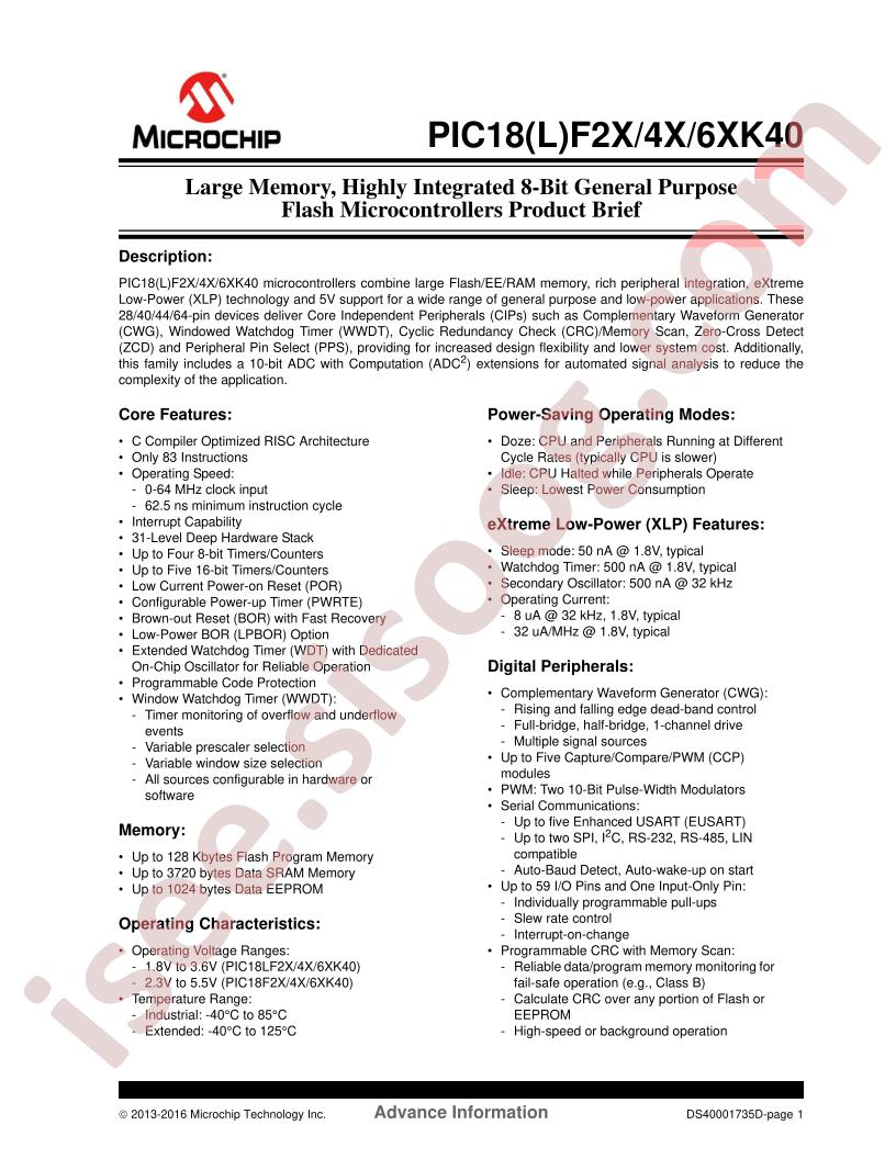 PIC18(L)F2X,4X,6XK40 Brief