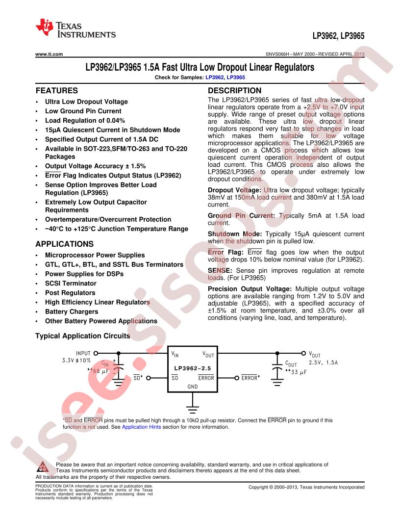 LP3962, LP3965 Datasheet