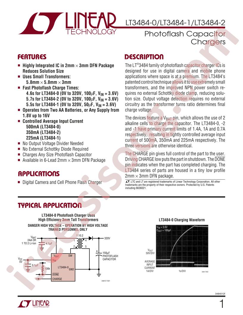 LT3484-0,1,2 Datasheet