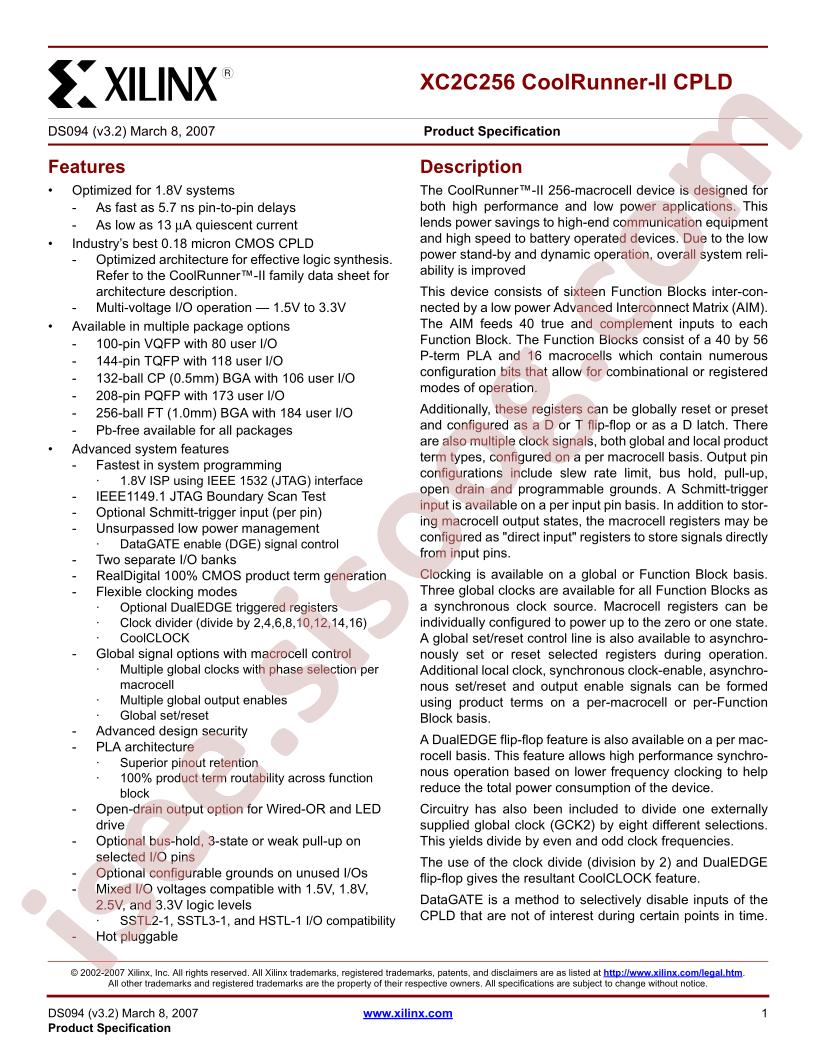 XC2C256 Datasheet