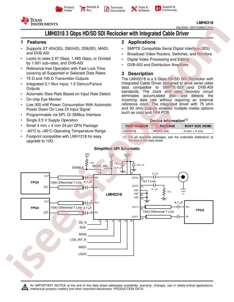 LMH0318 Datasheet